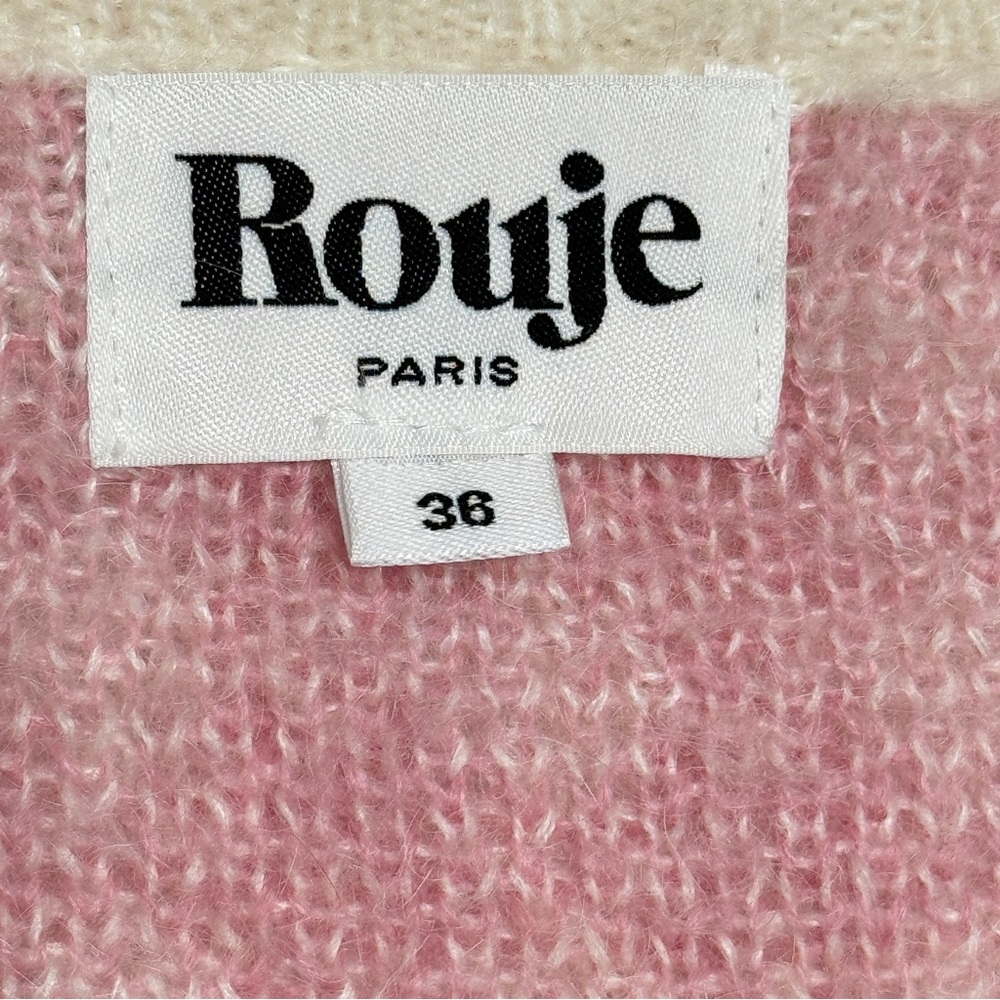 Rouje Pink Ronny Cardigan Plaid Coquette Sweater Soft Fuzzy Top SZ Small FR 36 - Picture 10 of 16